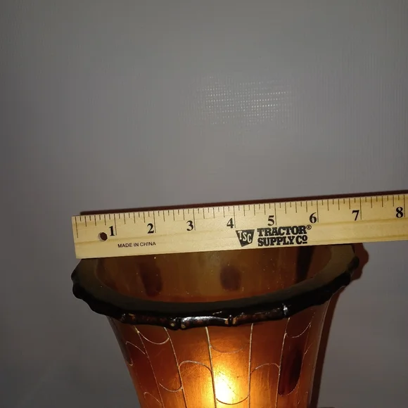 Vintage Intricate Lamp. Monkeys On Palm Tree Ratan Resin Base Mosaic Amber Shade - Picture 12 of 16